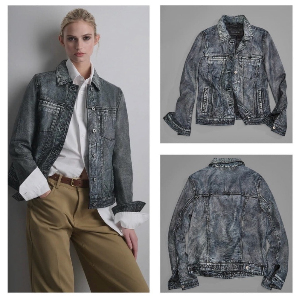 🆕 Wilsons Leather Addison Women’s Leather Denim Trucker Jacket Distressed Blue L - Picture 7 of 10